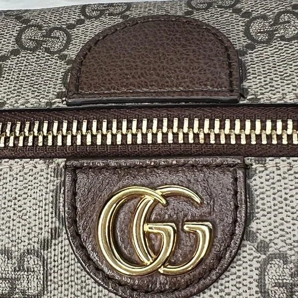 Cosmetic Bag Gucci Ophidia GG Supreme Brown Coated Canvas Large Zippy Gold Tone - Picture 10 of 17